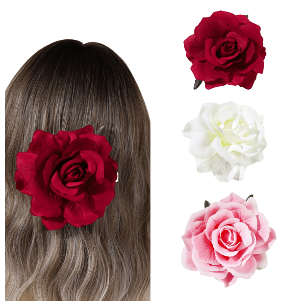 1 Peça Presilha de Cabelo com Garra em Forma de Flor de Rosa de Cor Sólida