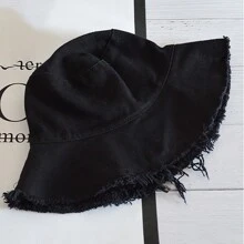 1pc Unisex Vintage Washed Solid Color Fringed Bucket Hat, Versatile, Sun-Shading, Lightweight & Portable, Suitable For Men And Women - Cowboy - View 7
