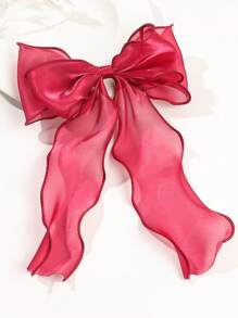 1件红色网纱大蝴蝶结波浪丝带弹簧夹发夹，优雅温柔的春季情人节发饰，适合女性、学生、大学生、圣诞节等场合，也可作为头饰。 - 紅色 - 查看 3