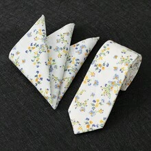 2入組男士經典6cm(2.36英寸)花卉印花領帶＆口袋方巾套裝，採用高級柔軟材質手工製作，適用於日常休閒穿著或正式場合如商務會議、婚禮、照片拍攝，同時也是男士的完美禮物 - 領帶與口袋方巾套裝 - 查看 4