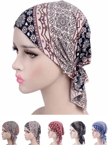 一個女士花卉印花伸縮頭巾海盜帽，適用於日常佩戴禮帽髮帽頭巾