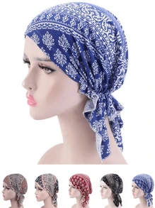一個女士花卉印花伸縮頭巾海盜帽，適用於日常佩戴禮帽髮帽頭巾