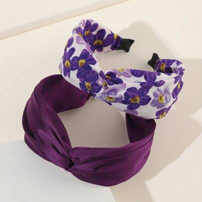 2件套布艺扎染花卉发箍，十字架装饰，纯色发带发箍发饰头饰