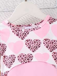 寶寶女孩心形印花短袖上衣及粉色連身衣套裝 - 粉色 - 查看 8