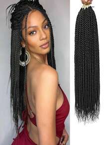 1 Pack/Lot Senegalese Twist Crochet Hair Synthetic Crochet Braids For Women Pre Looped Crochet Hair Hot Water Setting 30 Strands/Pack(24 Inch,1B) - Black - View 2