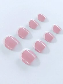 24pcs Short Fashionable, Simple And Elegant French Style Toe Nail Tips With White Edges, Suitable For Students, Office Ladies, Party, Dance, Wedding And Daily Wear, Making Your Feet Look Cool And Charming In Summer. Press On Nails Nail Supplies