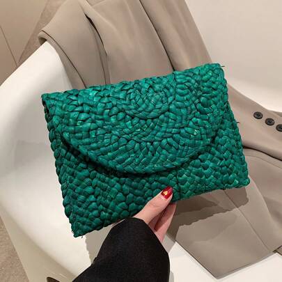 夏日時尚沙灘手編手拿包，適用於度假、街頭風格，純色，多功能