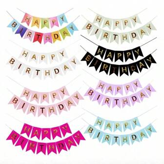 1 pieza Pancarta de Feliz Cumpleaños, guirnalda de flecos de lámina de oro para decoración de fiesta, Pancarta de Feliz Cumpleaños en rosa, Feliz Cumpleaños en azul, 1 pieza Bandera colgante de decoración "Feliz Cumpleaños"
