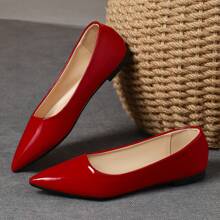 MonaNise Giày đế bằng mũi nhọn thời trang dành cho nữ màu xanh bạc hà, tím, sâm panh, đỏ, vàng, đen - Giày lười ngoài trời thoải mái, giản dị cho mùa thu - Đỏ - Xem 5