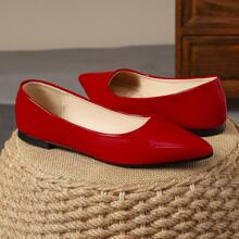 MonaNise Giày đế bằng mũi nhọn thời trang dành cho nữ màu xanh bạc hà, tím, sâm panh, đỏ, vàng, đen - Giày lười ngoài trời thoải mái, giản dị cho mùa thu - Đỏ - Xem 4