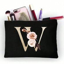 1pc Fashionable Item: Polyester Fiber Letter Print Zipper Cosmetic Bag/Storage Pouch, Excellent Gift For Couples And Families. The Cosmetic Bag Can Be Printed With Logo Patterns Or English Letters, A Stylish Women's Storage Pouch. Designed As A Coin Purse, Simple And Fashionable, With A Beautiful Appearance, Cute Large Capacity, And Portable Card Holder. - Black - View 29