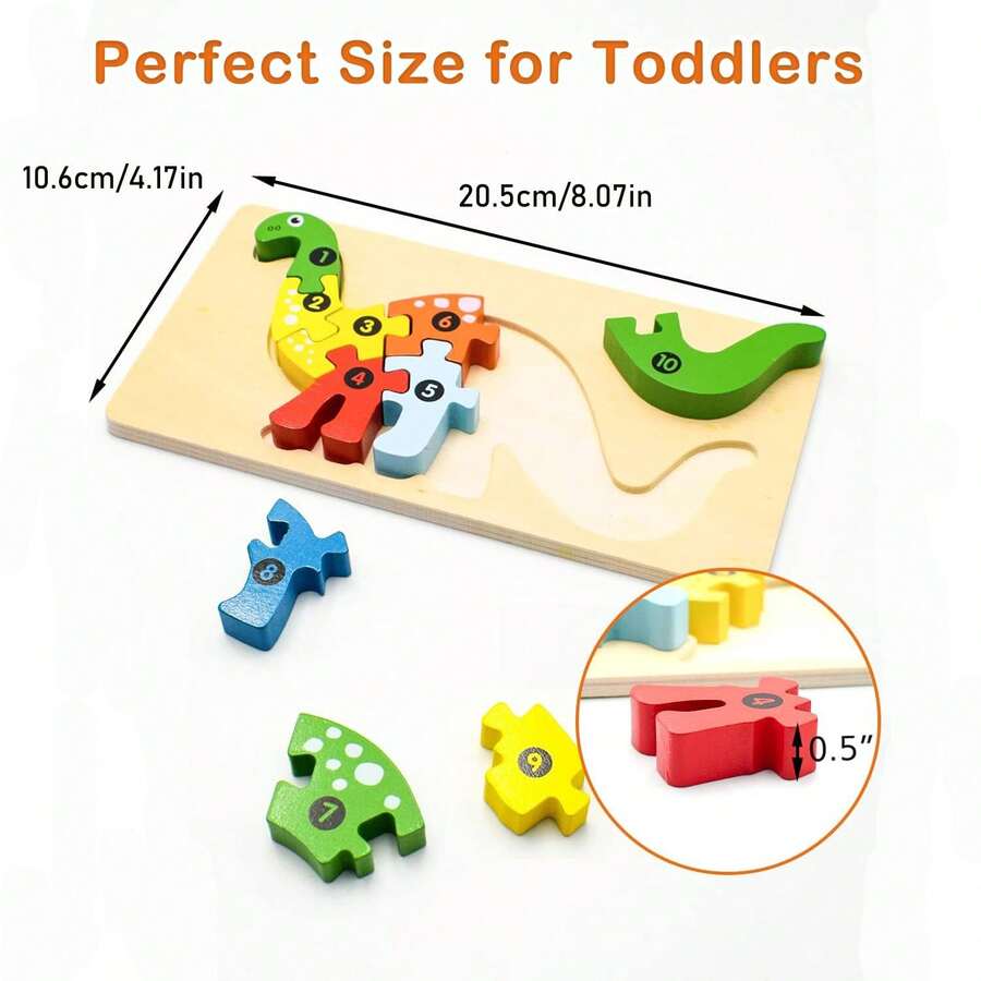 1PC Wooden Puzzles For Kids, Toddler Number Puzzle, Old Wooden Dinosaur