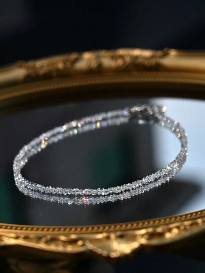 Triangle Artificial Crystal Bead Necklace  Fine Beads Handmade Choker Jewelry For Women