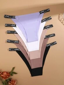 5pcs/Set Seamless Waistband Letter Pattern Breathable Comfortable Women Panties With Triangle Design Sports - Multicolor - View 2