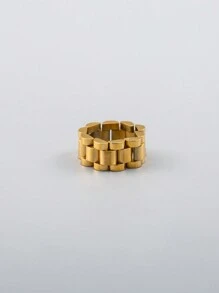 Anillo De Cadena Hecho A Mano De Acero Inoxidable Chapado En Oro De 18k, Creativo Y Moderno, Como Regalo De Cumpleaños Para Hombre, 1 Ud.