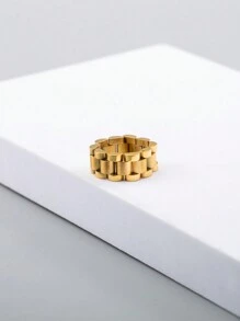 Anillo De Cadena Hecho A Mano De Acero Inoxidable Chapado En Oro De 18k, Creativo Y Moderno, Como Regalo De Cumpleaños Para Hombre, 1 Ud.