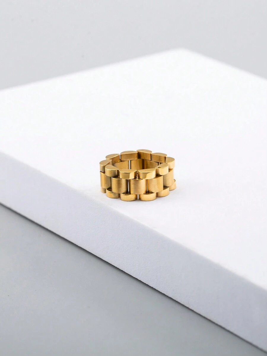 Anillo De Cadena Hecho A Mano De Acero Inoxidable Chapado En Oro De 18k, Creativo Y Moderno, Como Regalo De Cumpleaños Para Hombre, 1 Ud.
