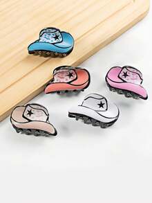 1入組女士西部牛仔帽圖案髮夾，牛印花夾子馬尾捆夾適用於日常和假日使用 - 彩色 - 查看 4