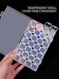 28仕切り ネイルアート アクセサリー収納ボックス ダイヤモンド装飾ツール オーガナイザー デスクトップ 透明プラスチックケース リッド付き ポータブル ジュエリー仕分けボックス 組み立て不要 ジュエリー収納ボックス 透明 小物収納キューブ 組み立て/分解可能 ジュエリーボックス ネイルデコレーション仕切りボックス