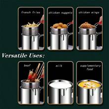 1pc Kitchen Deep Fryer With Filter Net 304 Stainless Steel Frying Pan For Fried Chicken Cooking Tool - Silver - View 6