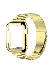 مجموعة سوار ساعة أبل وغطاء واقي للساعة باللون الوردي، متوافق مع ساعات أبل سلسلة Ultra3/2/1، SE، S10/S9/S8/S7/S6/S5/S4/S3/S2/S1، مقاس 38مم 40مم 41مم 44مم 45مم 49مم 42مم 46مم، سوار من الفولاذ المقاوم للصدأ قابل للتعديل، غطاء واقي من مادة البولي كربونات مقاوم للخدش والصدمات، بدون واقي للشاشة، مناسب للنساء/البنات