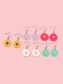 5 Pairs Of Candy Color Floral Earrings, Suitable For Daily Wear In Spring And Summer