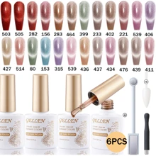 Gellen Conjunto De Esmalte Em Gel Gellen Holográfico Com Glitter E Olho De Gato Com Imã 6 Peças Conjunto De Esmalte Em Gel Uv/led Da Série Galaxy Romântica Para Manicure Diy Em Casa E Salão De Unhas Arte De Unhas