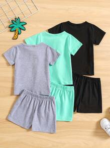 3sets Young Boy Casual Summer Outfits, Coconut Tree Graphic Short Sleeve T-Shirt And Shorts Sets