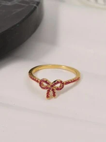 BALMORA 1枚S925純銀復古簡約可愛粉色蝴蝶結黃金女戒，適用於女性、女友、情人節、母親節珠寶禮物 - 粉色 - 查看 8
