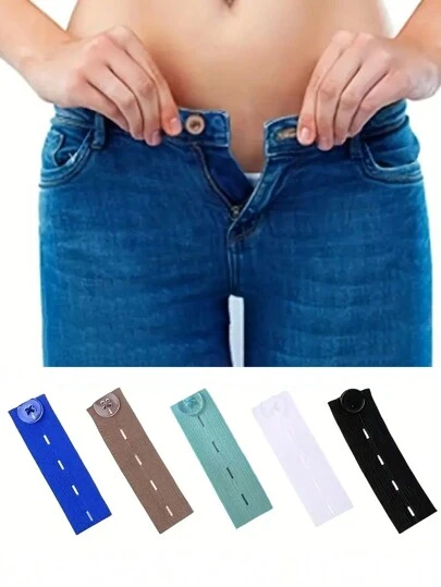5pcs/Pack Elastic Adjustable Pants Buckle For Waist Extension, Maternity Pants, Elastic Waistband, Unisex