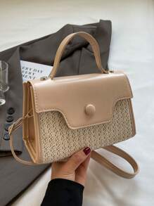 時尚肩袋手提包拼接方形袋