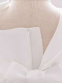 女婴无袖蝴蝶贴花薄纱蓬蓬裙，适合婚礼花童，不含头饰 - 白色 - 查看 8