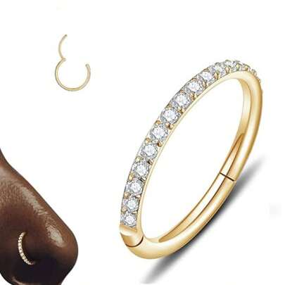 Clear CZ Nose Rings Hoop - 316L Stainless Steel CZ Body Piercing Hoop Clicker 20G/18G/16G Hypoallergenic Earrings Jewelry For Cartilage Helix Rook Tragus Conch Lobe Daith Snug Belly Button Ring With Cubic Zirconia 6mm/7mm/8mm//10mm/12mm - Gold