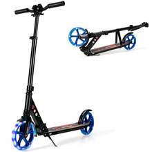 Folding Kick Scooter 2 Flash LED Light-Up Wheels Scooter T-Bar Adjustable Height - Black - View 1