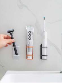 Metal Wall-Mounted Electric Toothbrush Holder - Punch-Free Razor Storage Shelf Organizer For Bathroom Accessories - 1PC - View 2