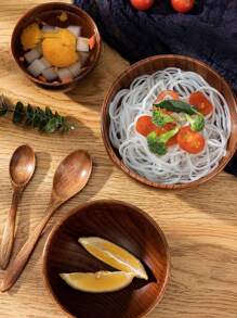 1 件天然木饭碗日式简约木纹大容量汤/面碗，家用餐具学校用品，圣诞礼物 - 棕色 - 查看 4