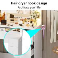 AYYDS Dressing Table With Mirror For Makeup, Cosmetic Table With Large Mirror, White Vanity Table, 1 Large Drawer & Chest Of Drawers With 3 Drawers - White - View 5