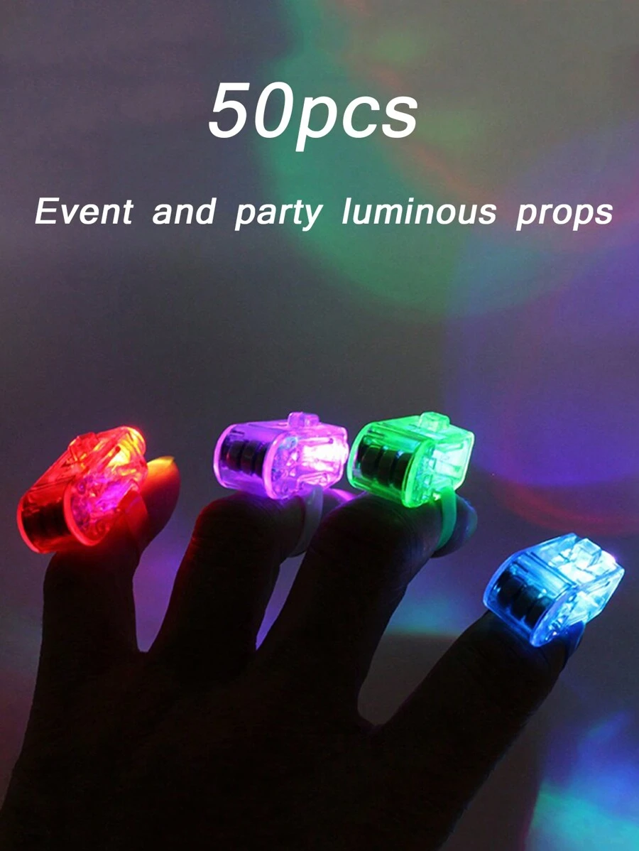 50 piezas Anillos luminosos de dedo de colores con luz LED para suministros de fiesta - Blanco - Ver 1