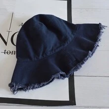 1pc Unisex Vintage Washed Solid Color Fringed Bucket Hat, Versatile, Sun-Shading, Lightweight & Portable, Suitable For Men And Women - Cowboy - View 8