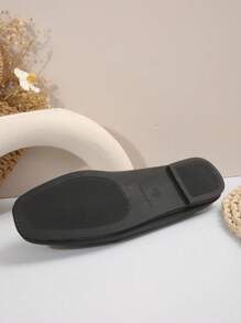 Women's Fashionable Slip-On Flat Shoes, PU Leather Design Mule Loafers - Black - View 8