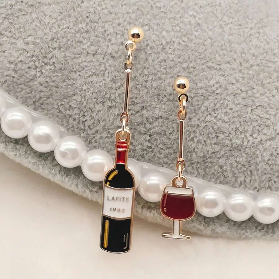 2pcs Mini Creative Red Wine Bottle Earrings Women Fun Food Jewelry For Wine Lovers Gift