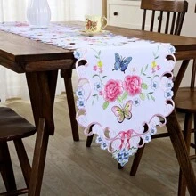1buc, pereți de masă, husă de masă brodata din dantelă, cârpă de masă din material textil cu design scobit cu flori de fluture, față de masă rezistentă la praf de noptieră TV, decor de cameră, decor pentru masă