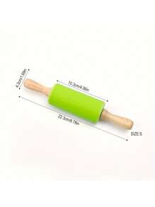 1pc Silicone Rolling Pin With Wooden Handle, Home Use Non-Stick Dough Roller, Dumpling Kneading Baking Tool, Kitchen Utensil - Green - View 13