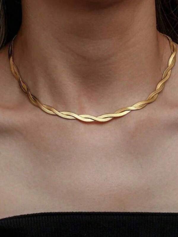 Colar trancado Hailey Bieber Escama banhado a ouro 18K MORDERNO