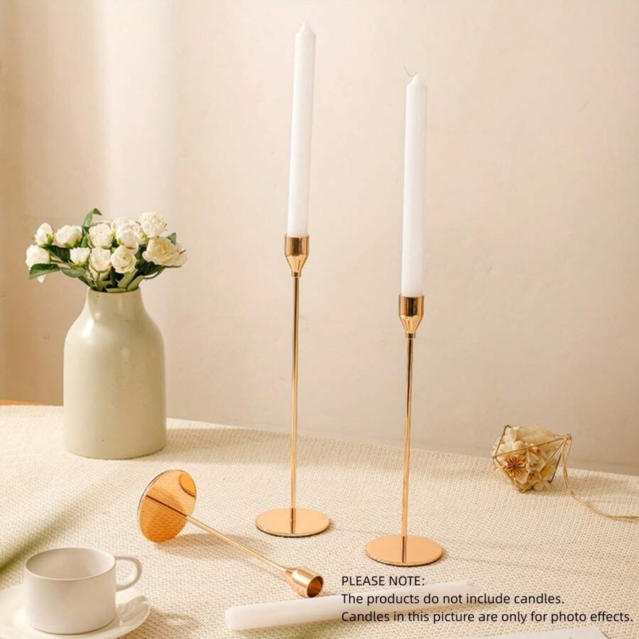 3pcs/Set Golden Candle Holders, Decorations For Wedding & Party,Room Decor,Gifts Birthday Graduation - Gold - View 1