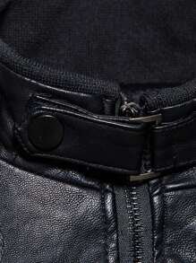 Men's Solid Color Motorcycle Leather Jacket, Outdoor Sports, Couple Style, Spring/Autumn - Black - View 3