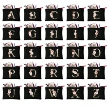 1pc Fashionable Item: Polyester Fiber Letter Print Zipper Cosmetic Bag/Storage Pouch, Excellent Gift For Couples And Families. The Cosmetic Bag Can Be Printed With Logo Patterns Or English Letters, A Stylish Women's Storage Pouch. Designed As A Coin Purse, Simple And Fashionable, With A Beautiful Appearance, Cute Large Capacity, And Portable Card Holder. - Black - View 2