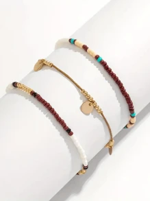 1 Pieza Pulsera De Tobillo Con Conchas Y Cuentas Bohemias De Múltiples Capas Para Estilo Casual De Verano