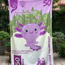 Ajolote Billete Frazada Cobija Manta Posters Ropa Cama 160cm*100cm Ricolandia Toalla de Microfibra Viajera Ajolote Kawai - Multicolor - Ver 1