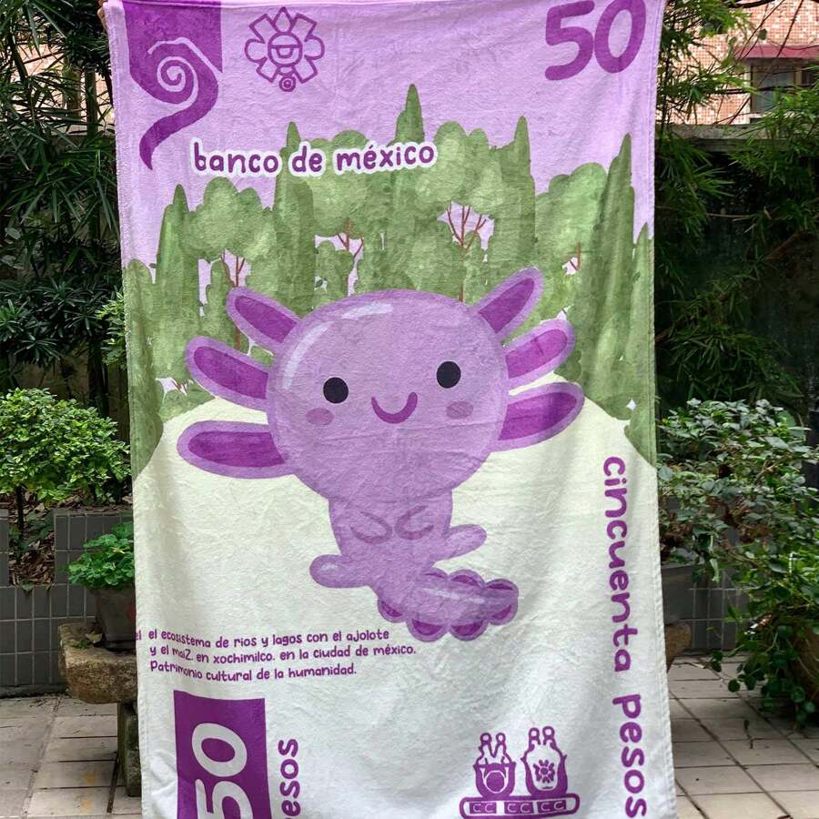 Ajolote Billete Frazada Cobija Manta Posters Ropa Cama 160cm*100cm Ricolandia Toalla de Microfibra Viajera Ajolote Kawai - Multicolor - Ver 1